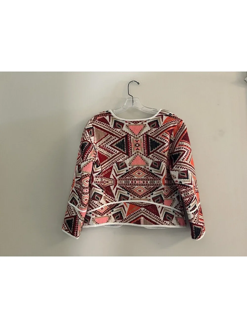 Soho Jeans Womens Medium Brown Orange Aztec Geometric Open Front Short Jacket